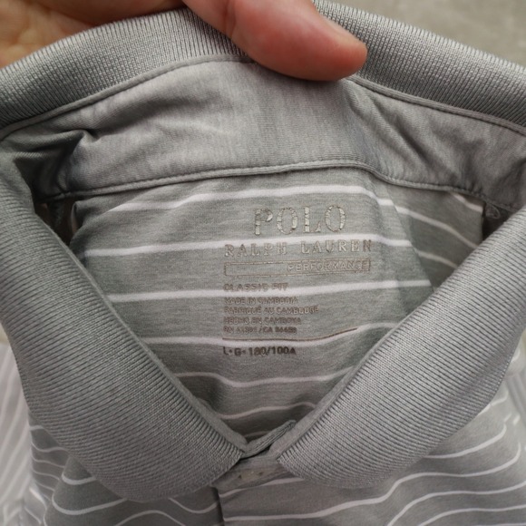 Polo Ralph Lauren Performance Grey White Striped Short Sleeve Polo Shirt Large - Picture 7 of 7